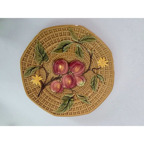 Zell Majolica Germany 9" Basketweave Plate With Fruit Design - Picture 1 of 6